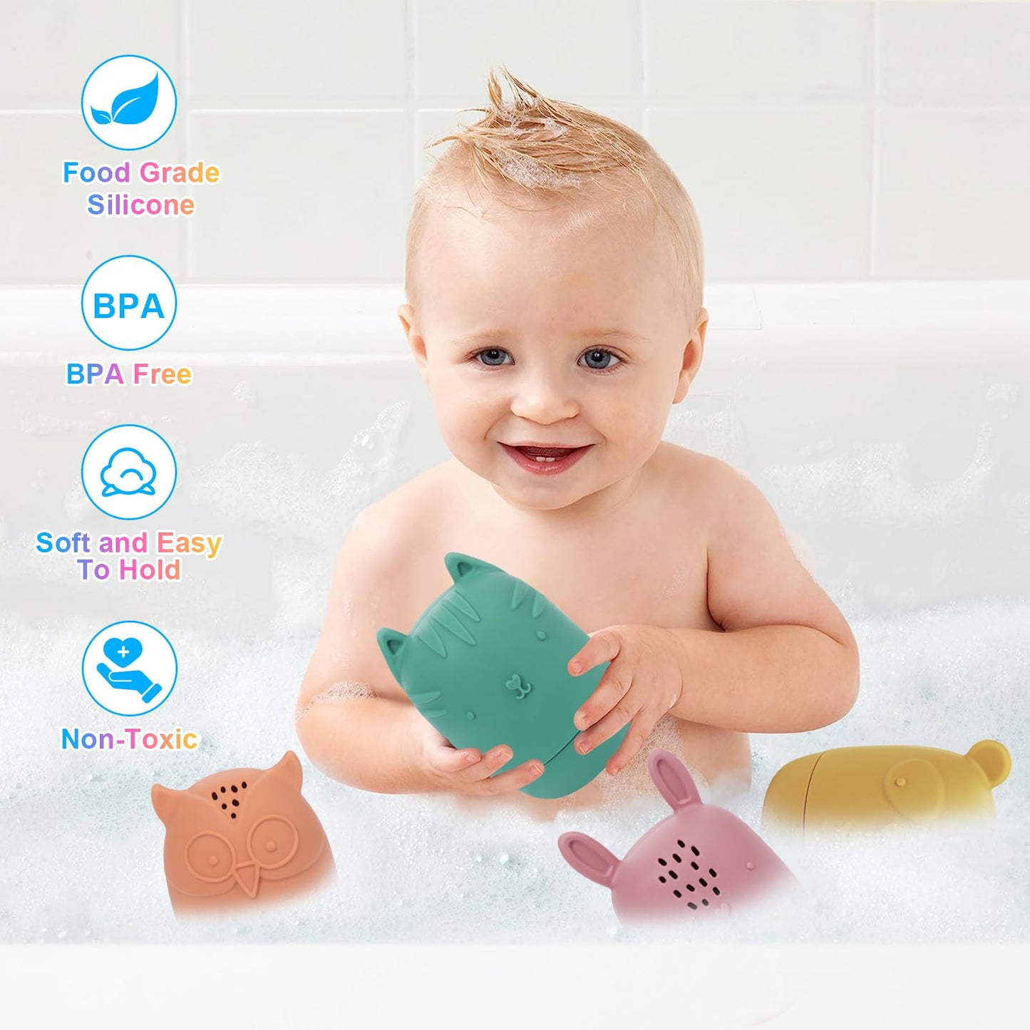 4 Stück Baby-Badespielzeug, schimmelfreies Silikon