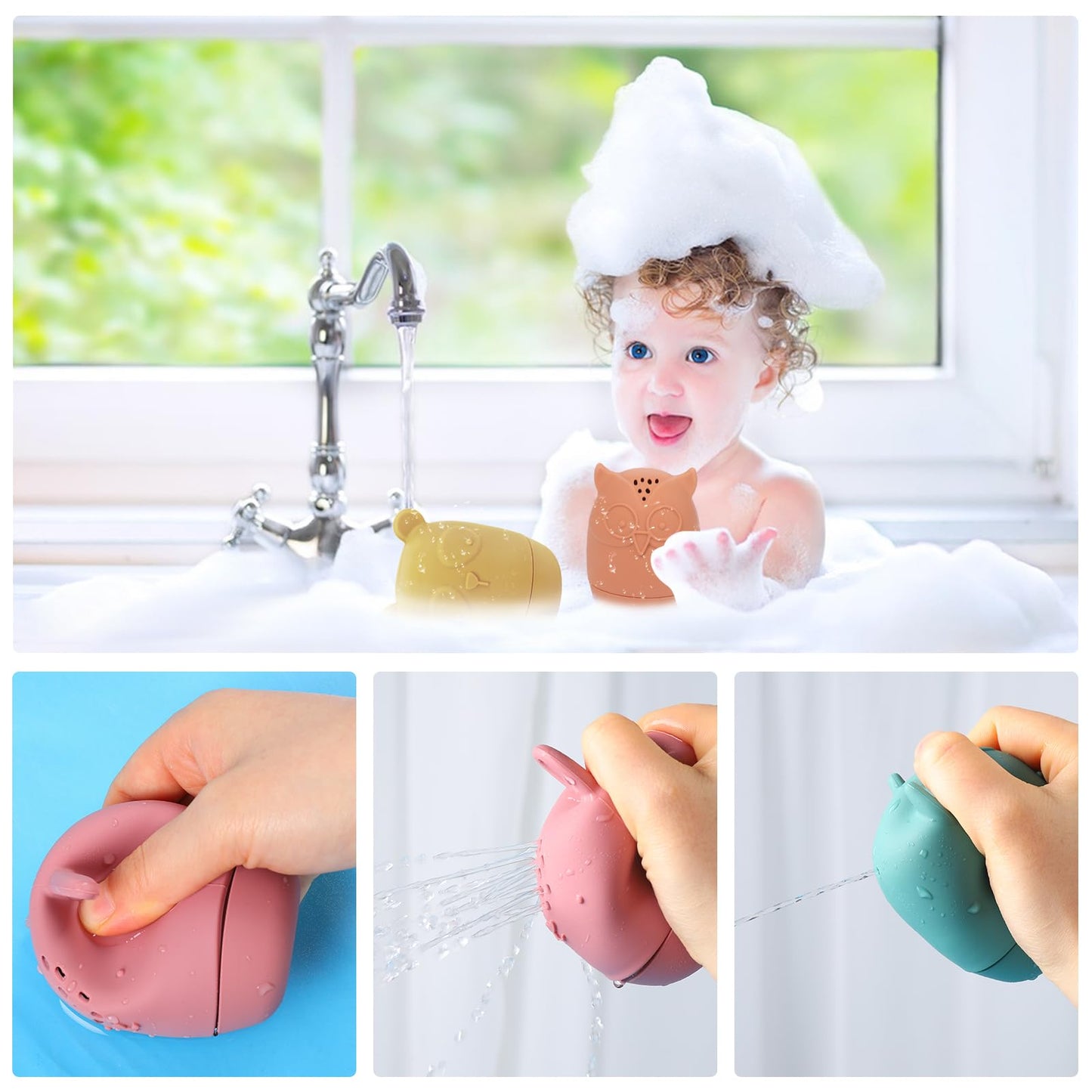 4 Stück Baby-Badespielzeug, schimmelfreies Silikon