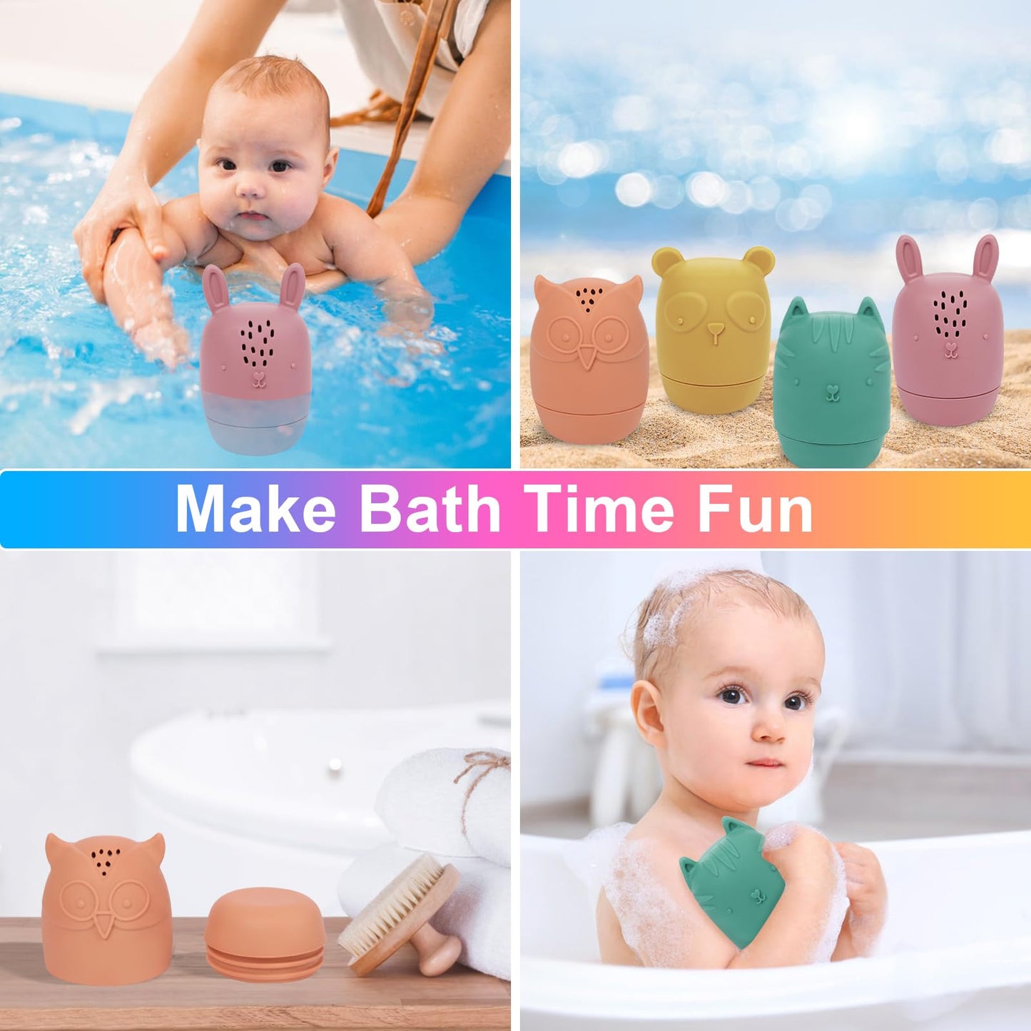 4 pièces jouets de bain pour bébé en Silicone sans moisissure