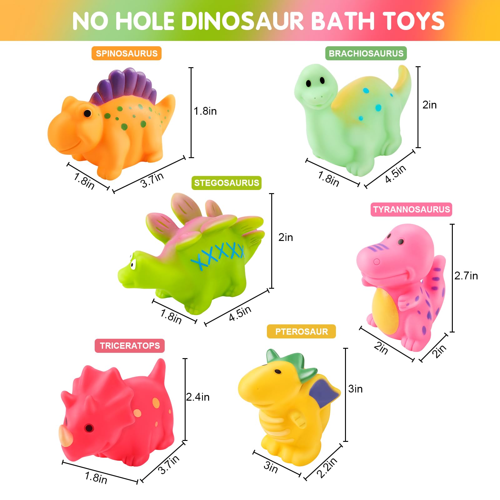 6 Pcs Silicone Dinosaur Bath Toys for Kids - Gigilli