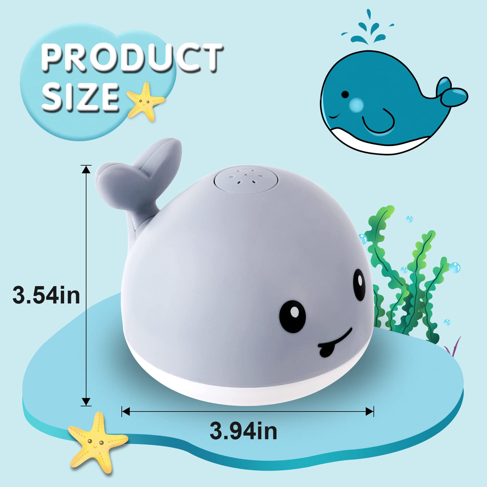 Baby Whale Bath Toys With Upgraded Light-Up-Gray - Gigilli