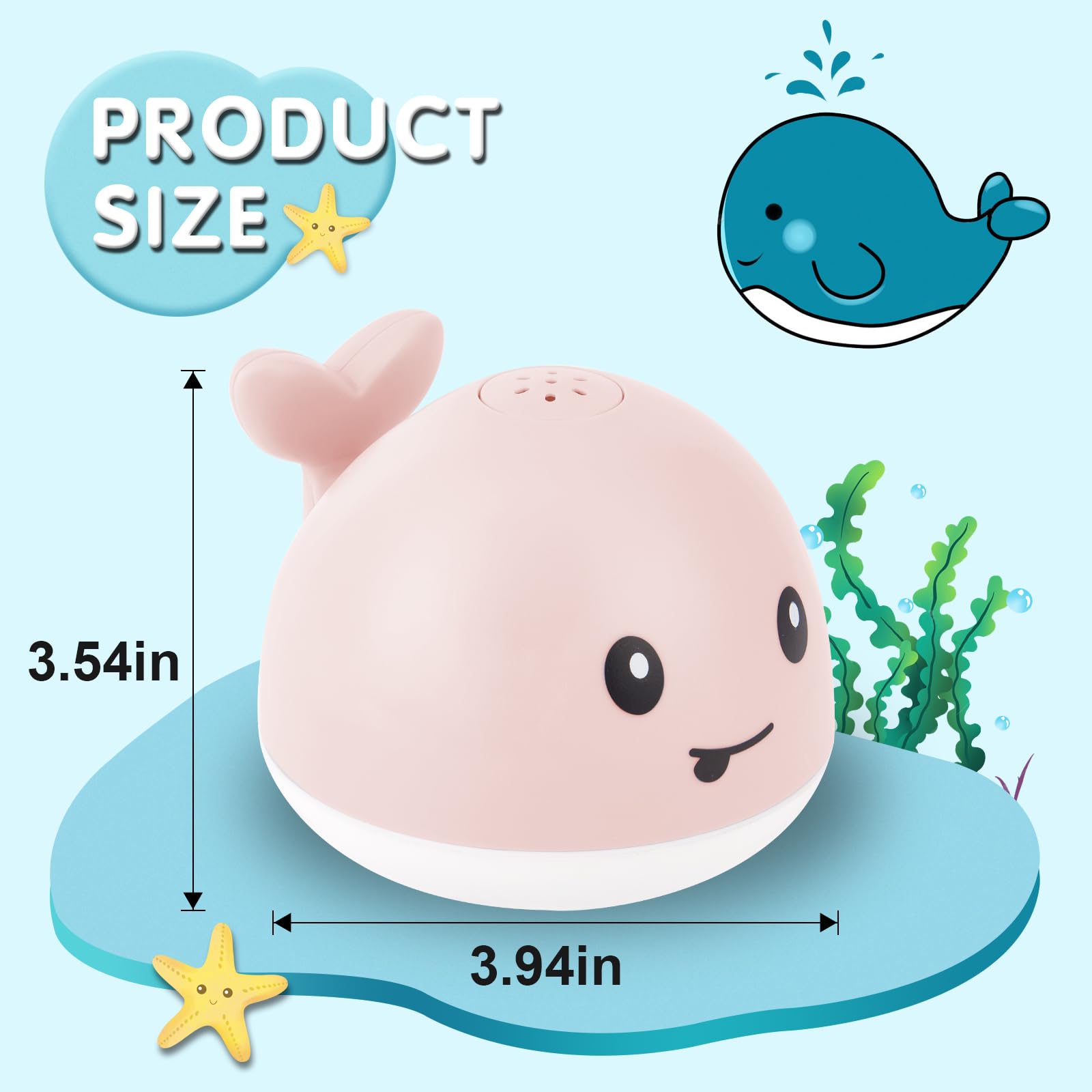 Baby Whale Bath Toys With Upgraded Light-Up-Pink - Gigilli