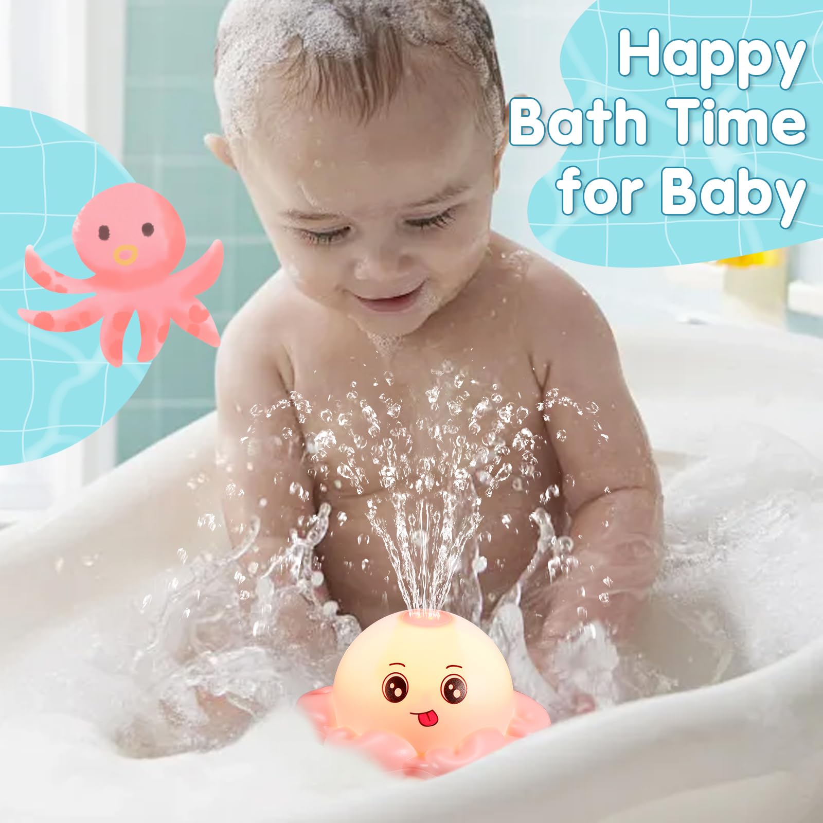 Octopus Bath Toys Rechargeable Kids-Pink - Gigilli
