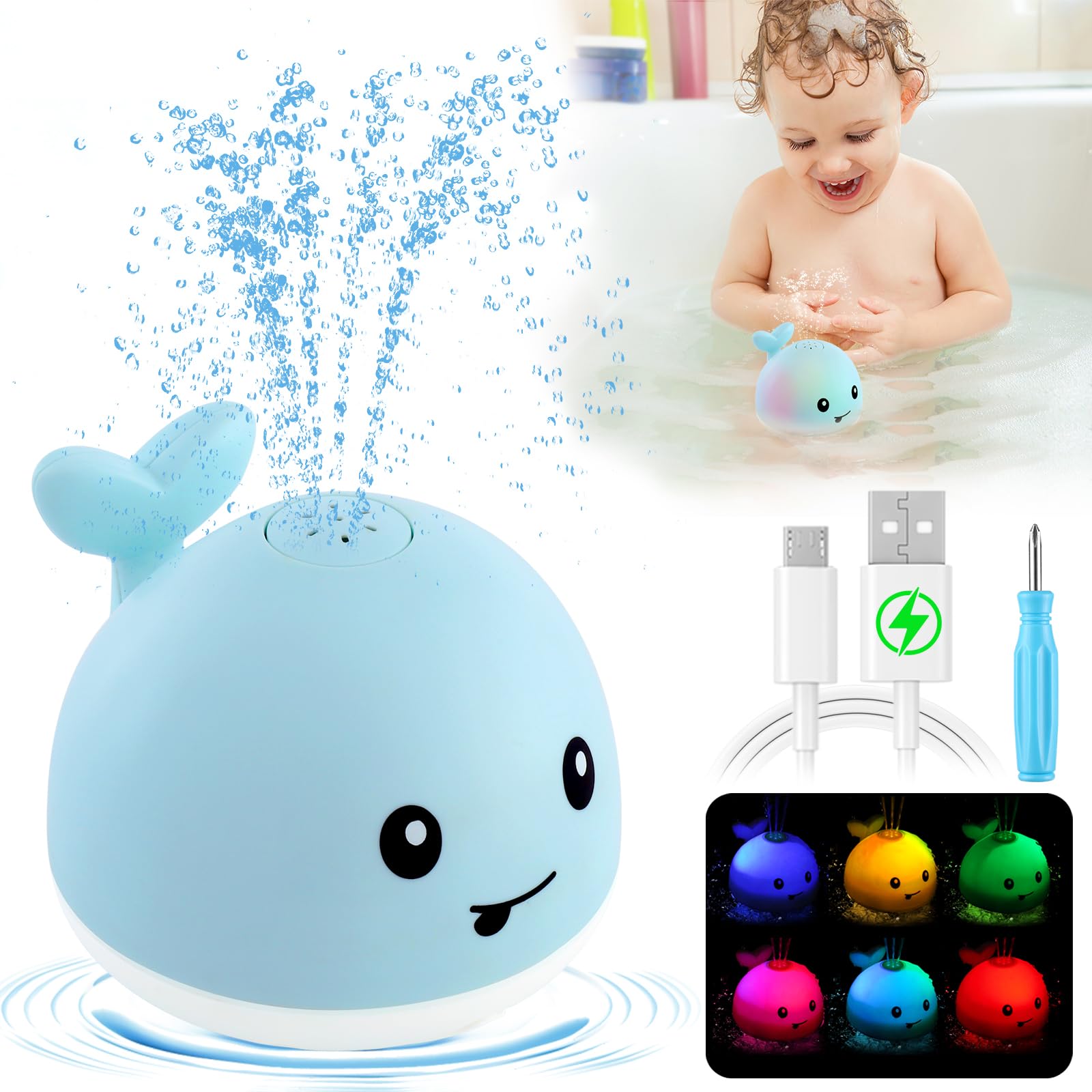 Whale Bath Toys Rechargeable-Blue - Gigilli