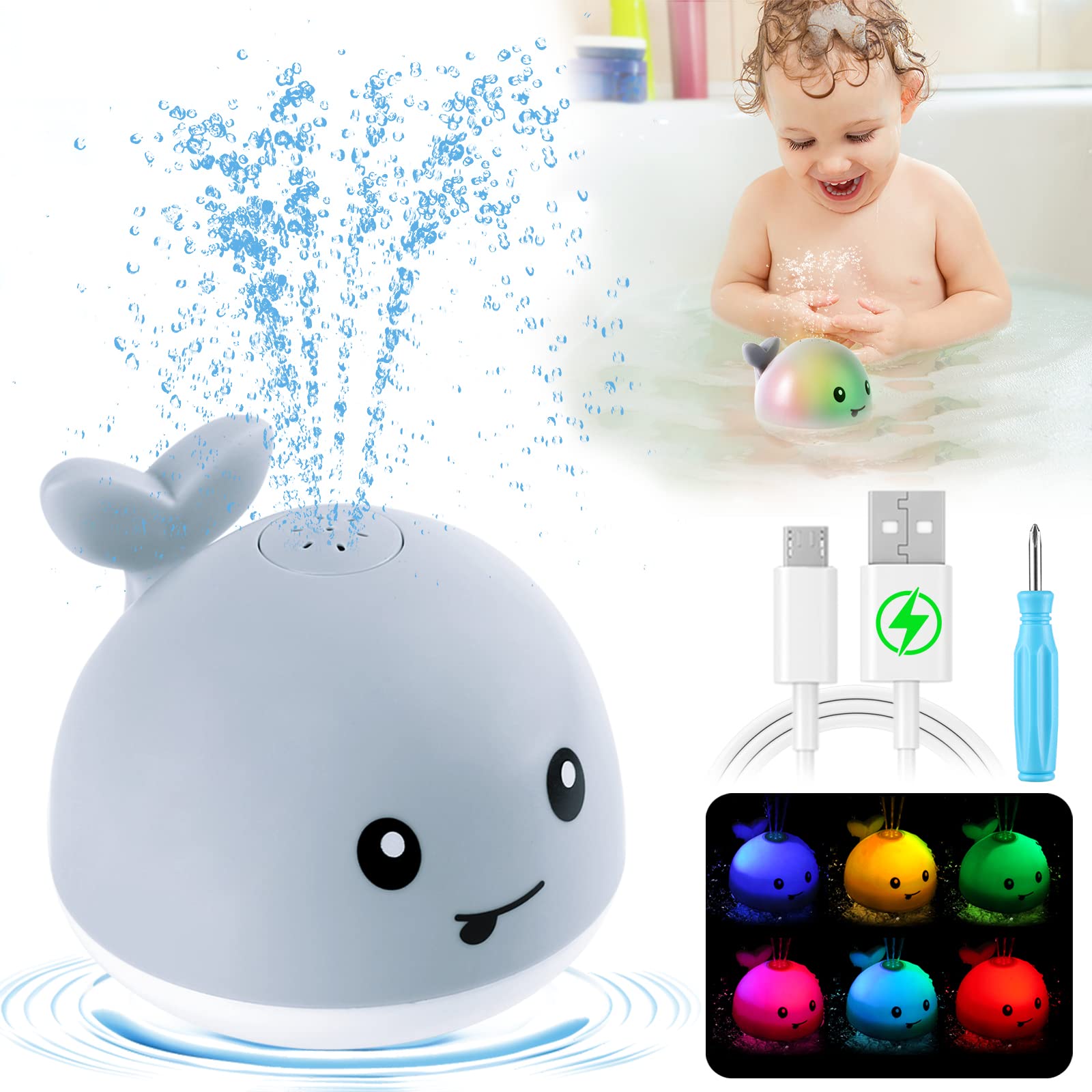 Whale Bath Toy Rechargeable with Dinosaur Bath Toys-Blue - Gigilli